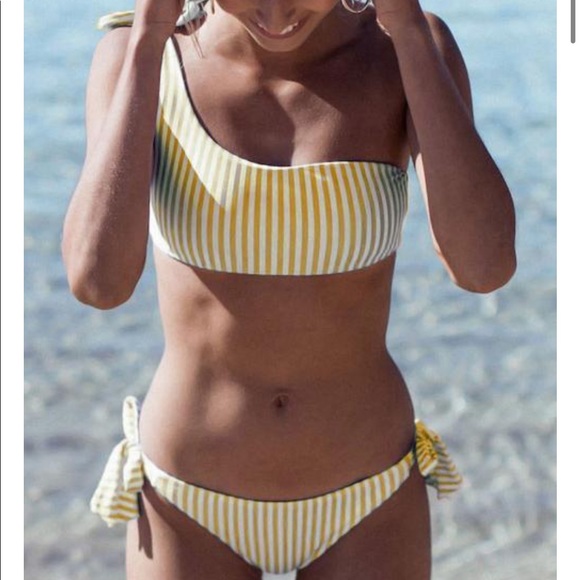 SHEIN Other - One shoulder Yellow Stripped bikini set